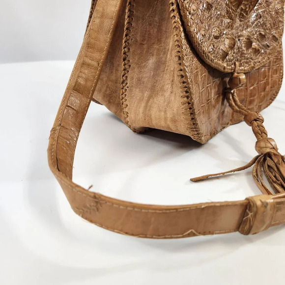 Vintage Alligator Skin Purse Shoulder  Bag Womens Crossbody Light Beige - Picture 4 of 16